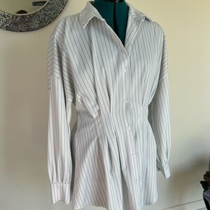 SHEIN White Pinstripe Shirt Dress